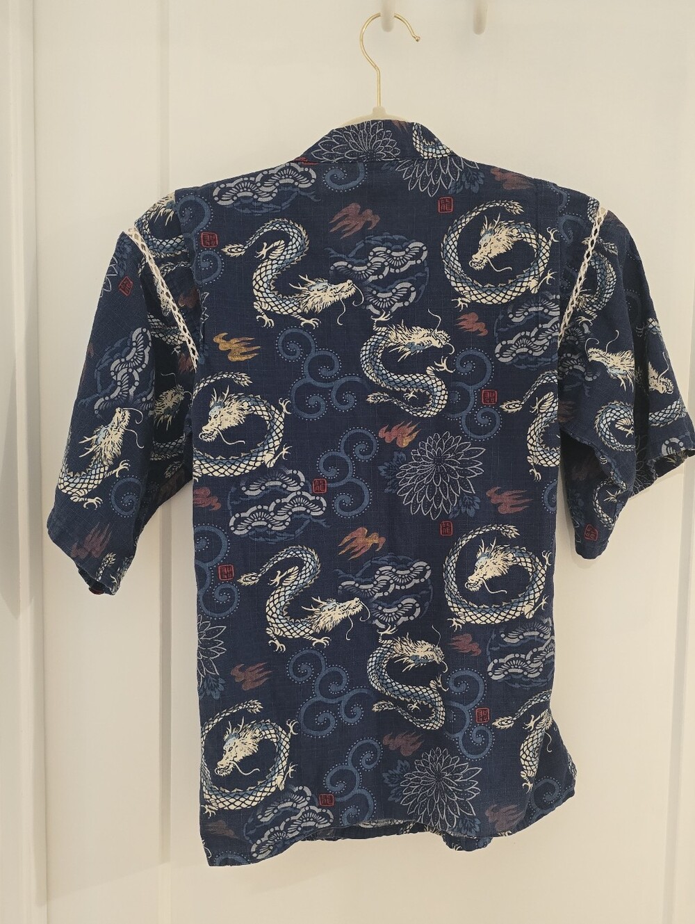🎰Japanese Jinbei Women's Navy Dragon Print Wrap Top Gang Buster - Picture 4 of 9